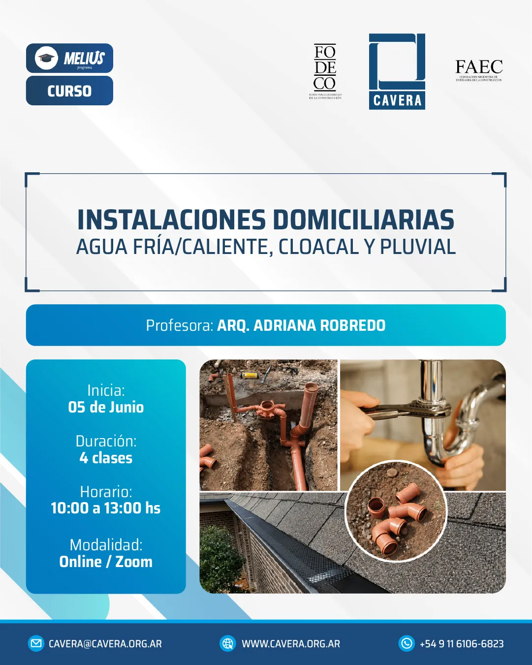 Viernes 5/6 Curso Instalaciones domiciliarias - agua fría/caliente, cloacal y pluvial